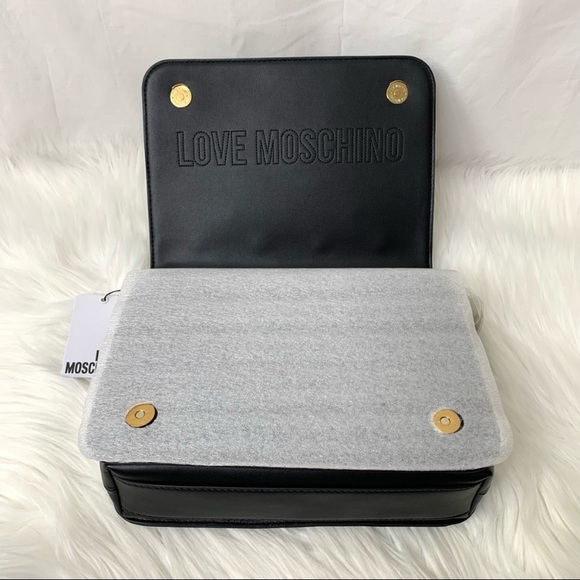 LOVE Moschino Borsa PU Nero Vegan Leather Studded Black Crossbody Bag NWT - Picture 12 of 15